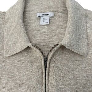 Jason Wu Neutral Marled 1/4 Zip-Neck Short Sleeve Linen Knit Polo Size L